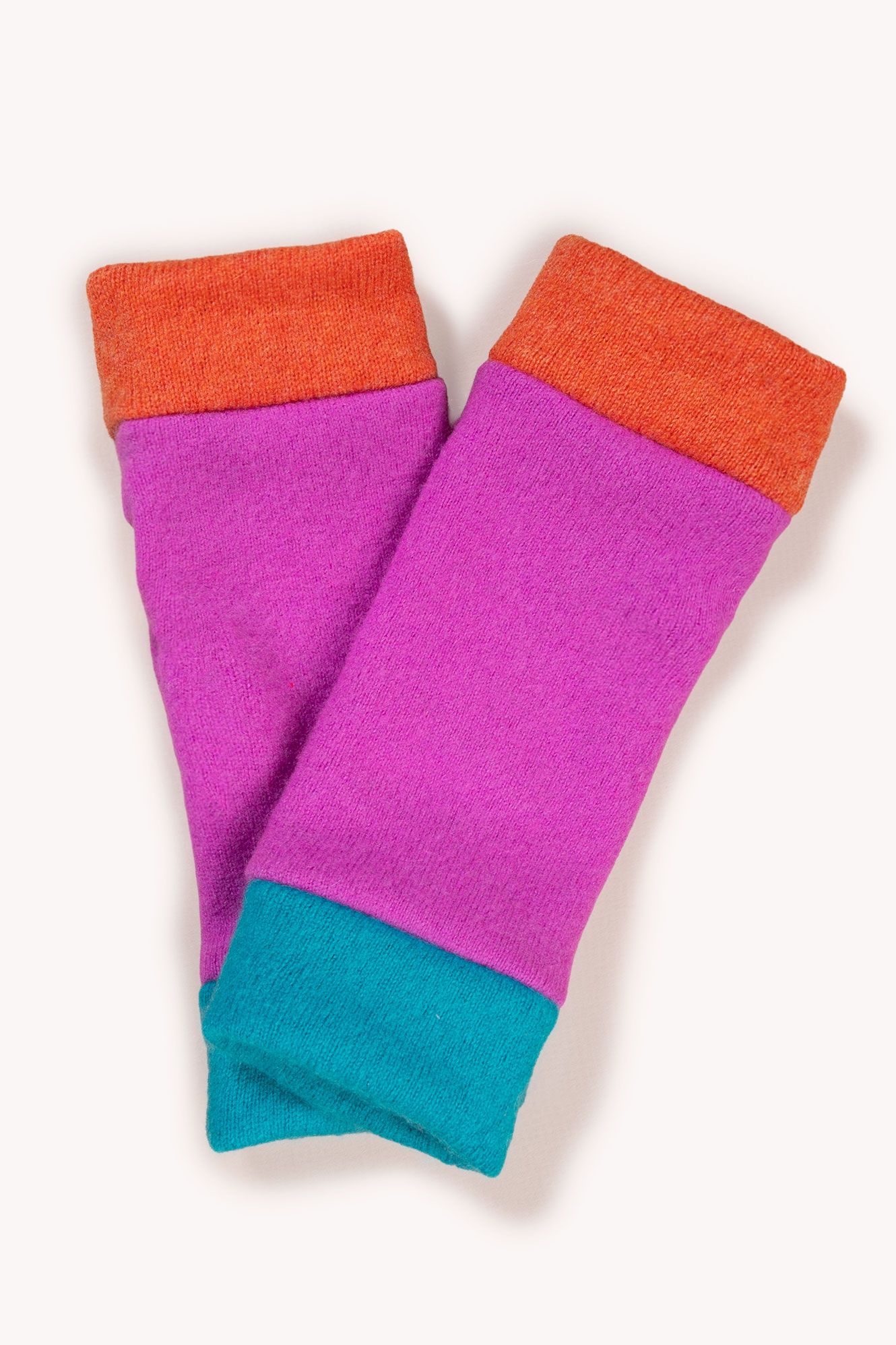 Colour Block Cashmere Fingerless Gloves