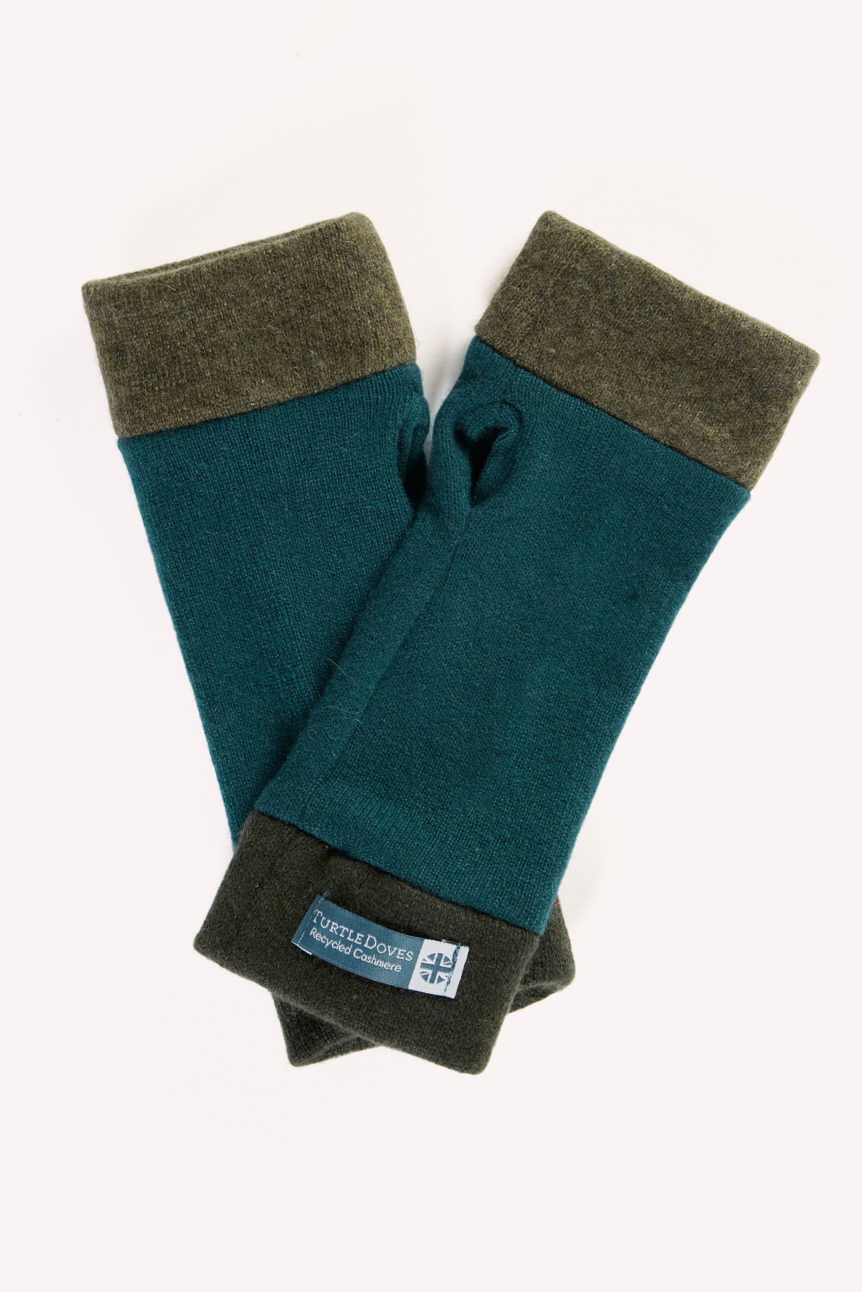 Colour Block Cashmere Fingerless Gloves