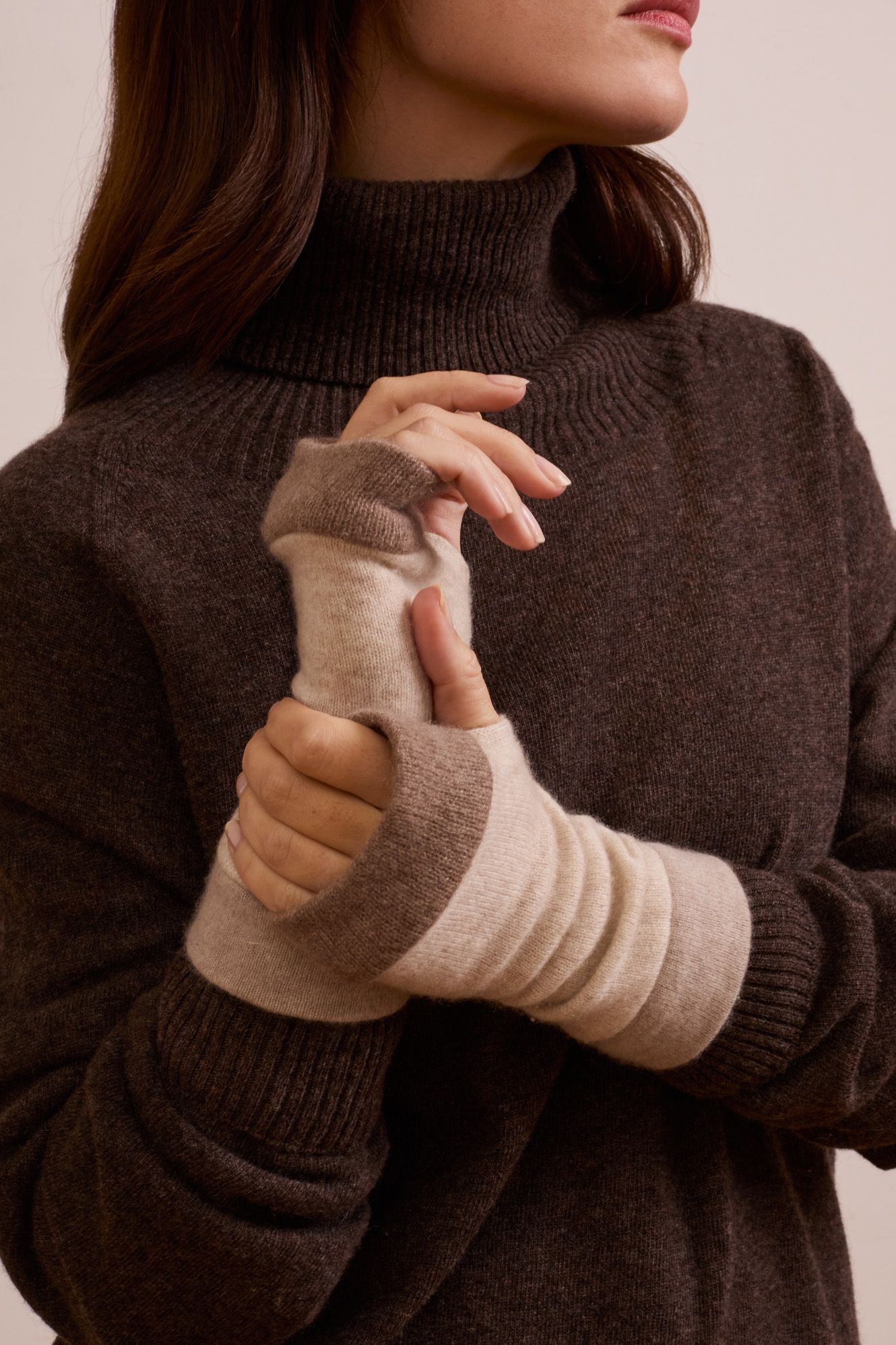 Colour Block Cashmere Fingerless Gloves