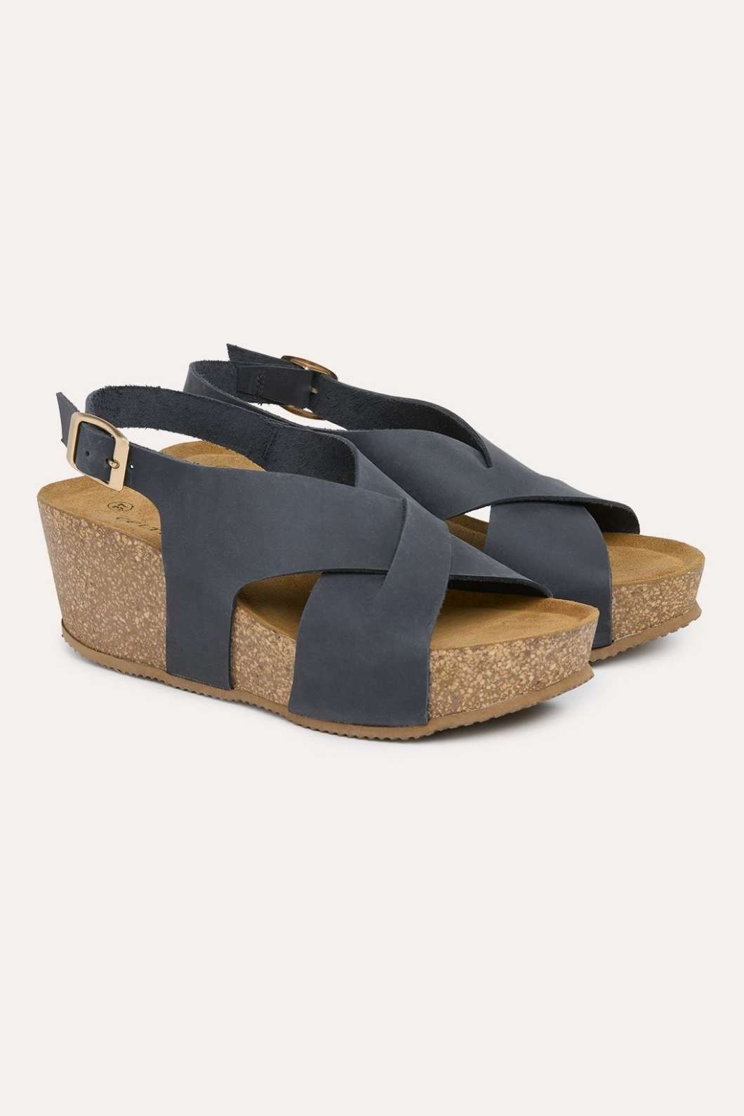 Leather Crossover Wedge Sandals